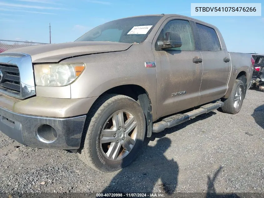 2007 Toyota Tundra Sr5 5.7L V8 VIN: 5TBDV54107S476266 Lot: 40720998