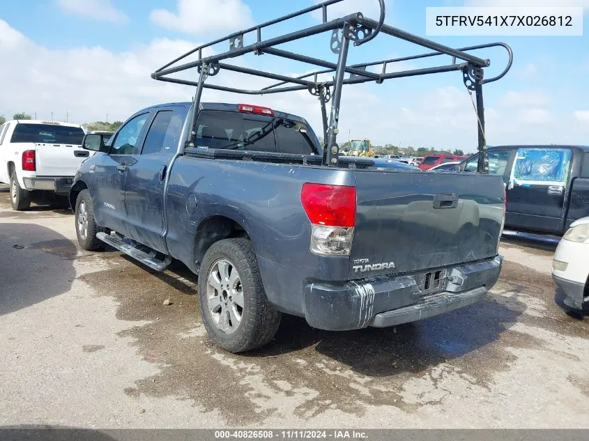 2007 Toyota Tundra Sr5 V8 VIN: 5TFRV541X7X026812 Lot: 40826508