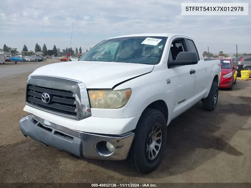 2007 Toyota Tundra Double Cab Sr5 VIN: 5TFRT541X7X012978 Lot: 40832136