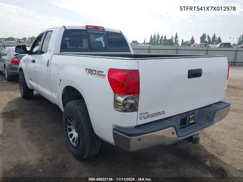 2007 Toyota Tundra Double Cab Sr5 VIN: 5TFRT541X7X012978 Lot: 40832136