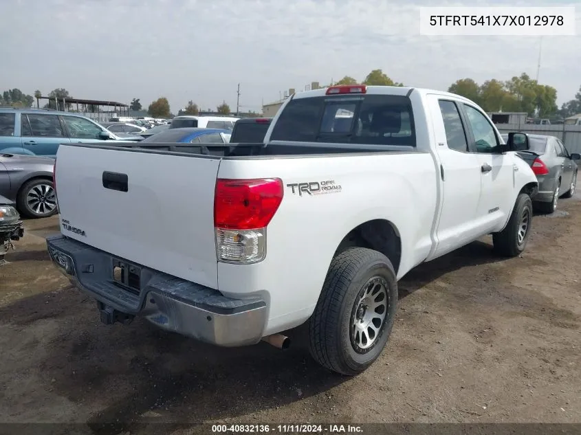 2007 Toyota Tundra Double Cab Sr5 VIN: 5TFRT541X7X012978 Lot: 40832136