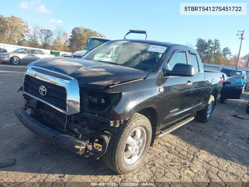 2007 Toyota Tundra Sr5 4.7L V8 VIN: 5TBRT54127S451722 Lot: 40915703