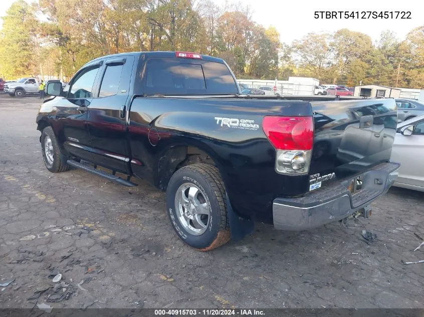 2007 Toyota Tundra Sr5 4.7L V8 VIN: 5TBRT54127S451722 Lot: 40915703