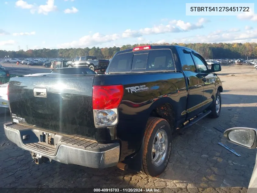 2007 Toyota Tundra Sr5 4.7L V8 VIN: 5TBRT54127S451722 Lot: 40915703