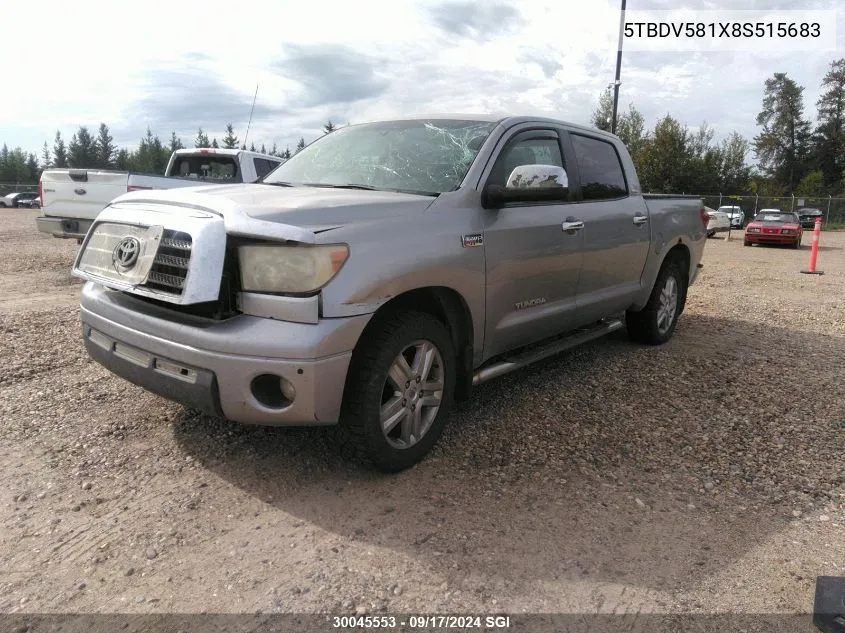 2008 Toyota Tundra Crewmax Limited VIN: 5TBDV581X8S515683 Lot: 30045553