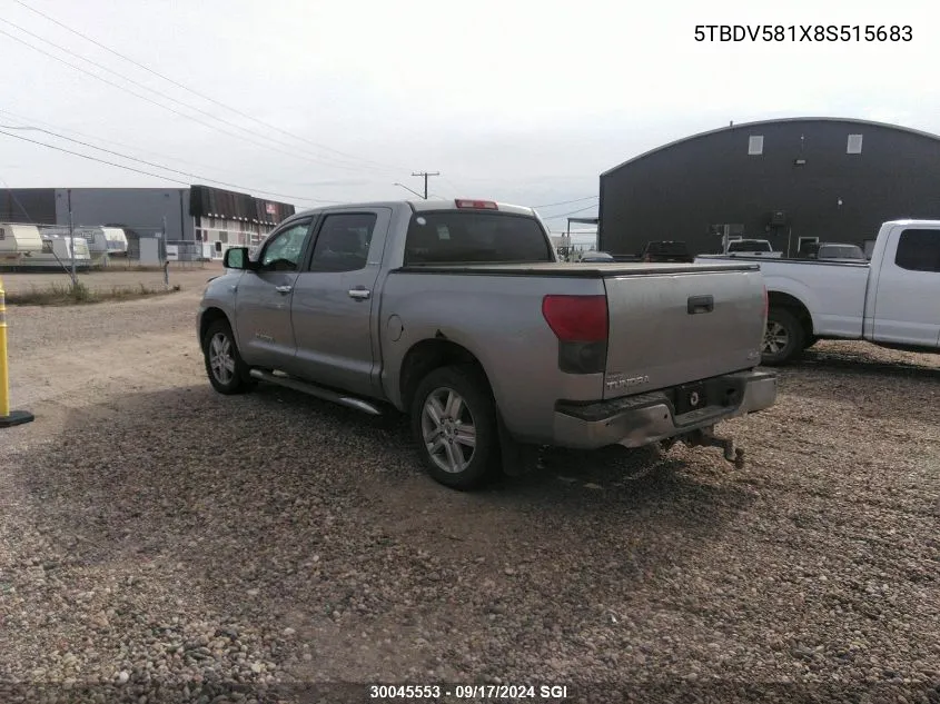 2008 Toyota Tundra Crewmax Limited VIN: 5TBDV581X8S515683 Lot: 30045553