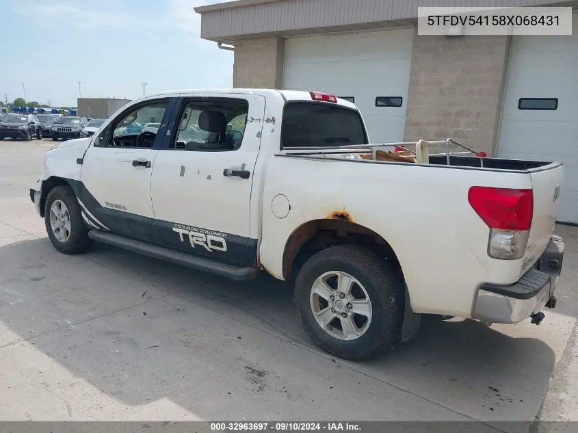 2008 Toyota Tundra Base 5.7L V8 VIN: 5TFDV54158X068431 Lot: 32963697