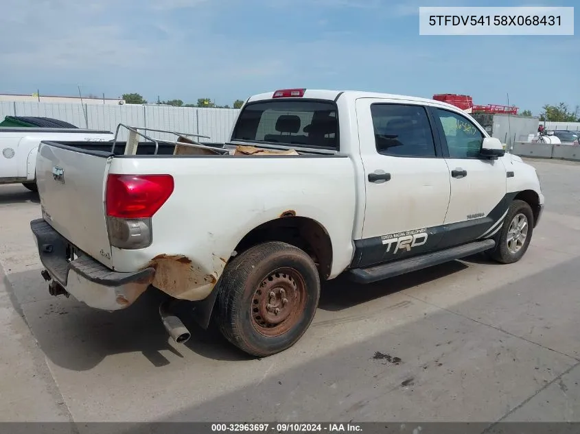 2008 Toyota Tundra Base 5.7L V8 VIN: 5TFDV54158X068431 Lot: 32963697