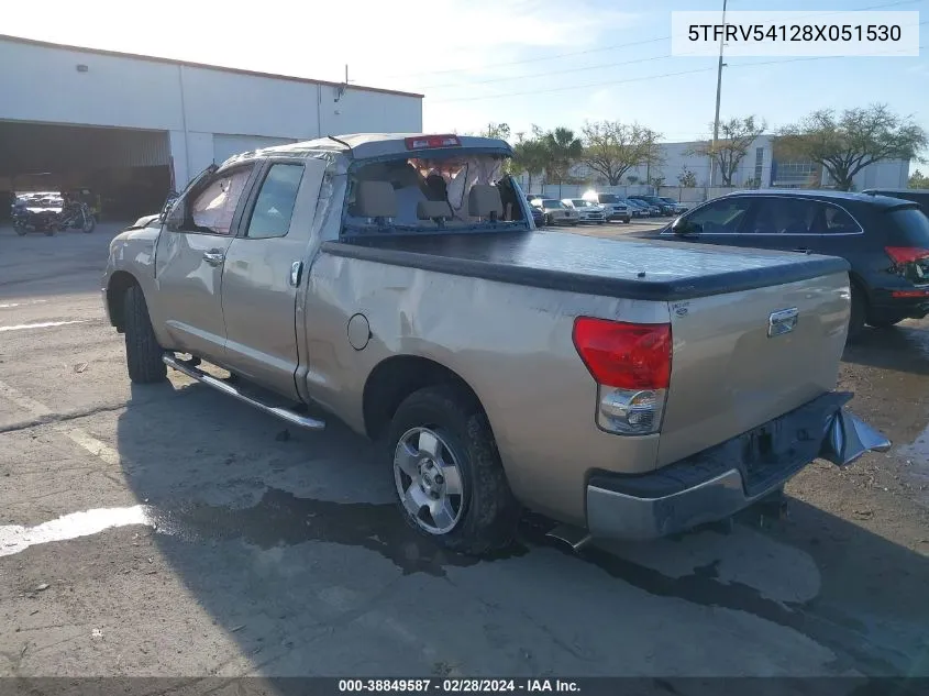 2008 Toyota Tundra Base 5.7L V8 VIN: 5TFRV54128X051530 Lot: 38849587