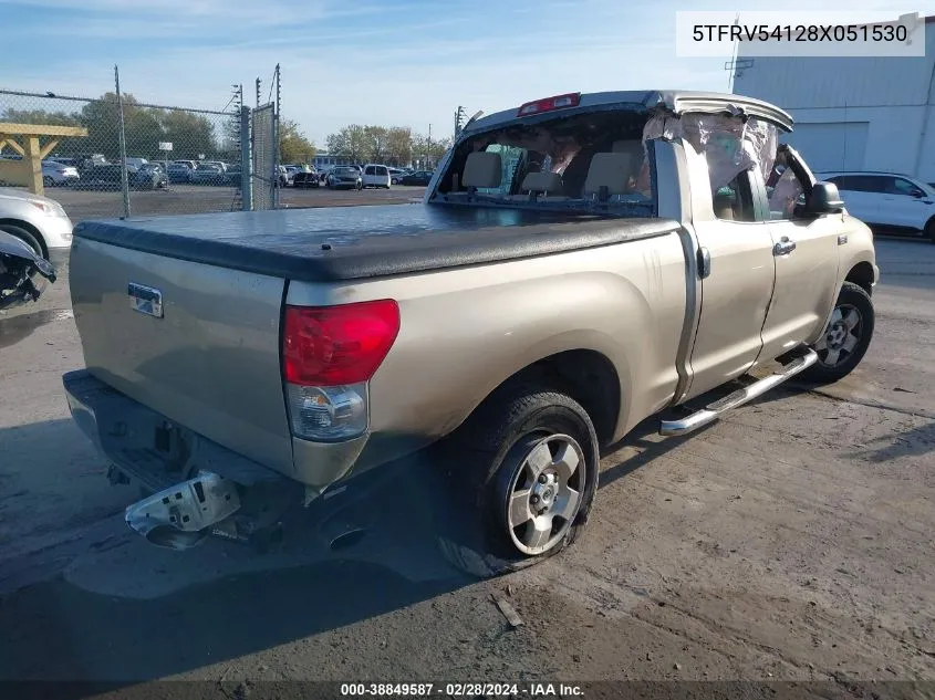 2008 Toyota Tundra Base 5.7L V8 VIN: 5TFRV54128X051530 Lot: 38849587