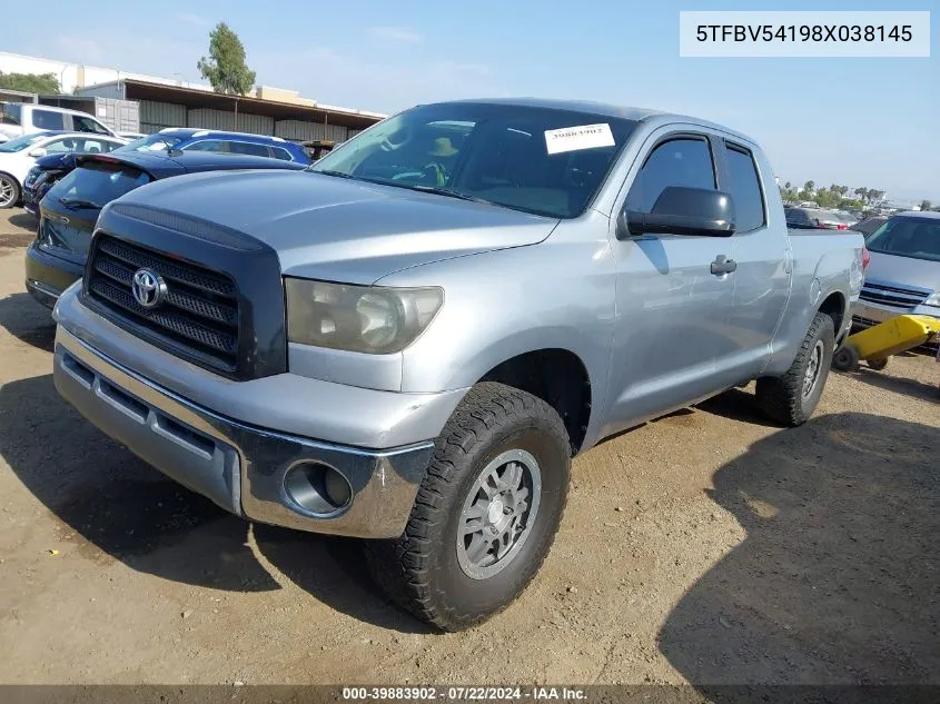 2008 Toyota Tundra Sr5 5.7L V8 VIN: 5TFBV54198X038145 Lot: 39883902