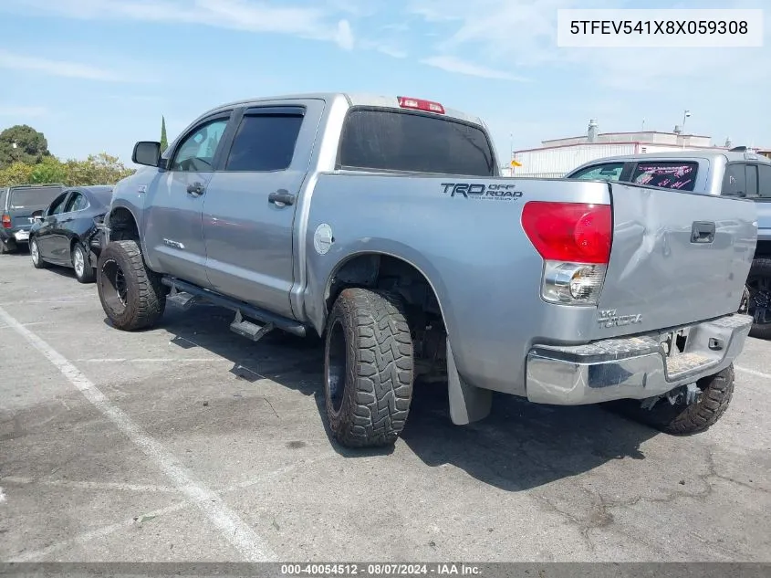 2008 Toyota Tundra Base 5.7L V8 VIN: 5TFEV541X8X059308 Lot: 40054512