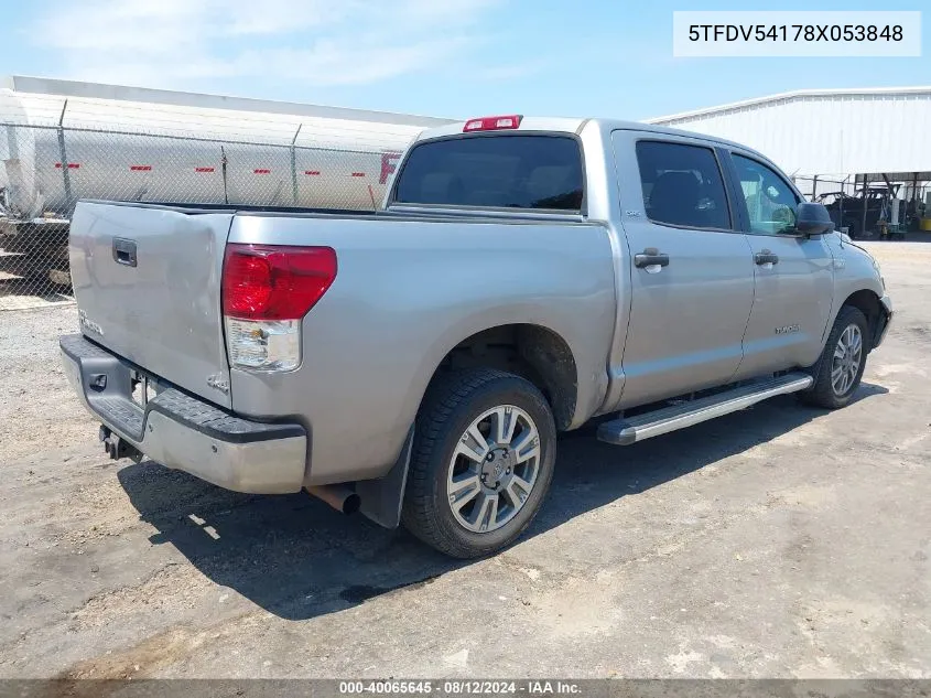 2008 Toyota Tundra Sr5 5.7L V8 VIN: 5TFDV54178X053848 Lot: 40065645