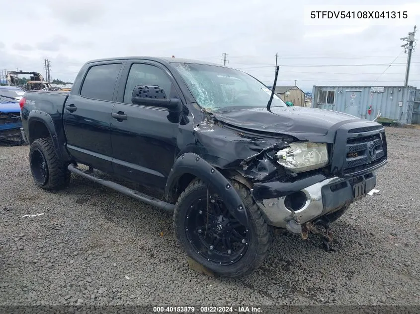 2008 Toyota Tundra Sr5 5.7L V8 VIN: 5TFDV54108X041315 Lot: 40153879