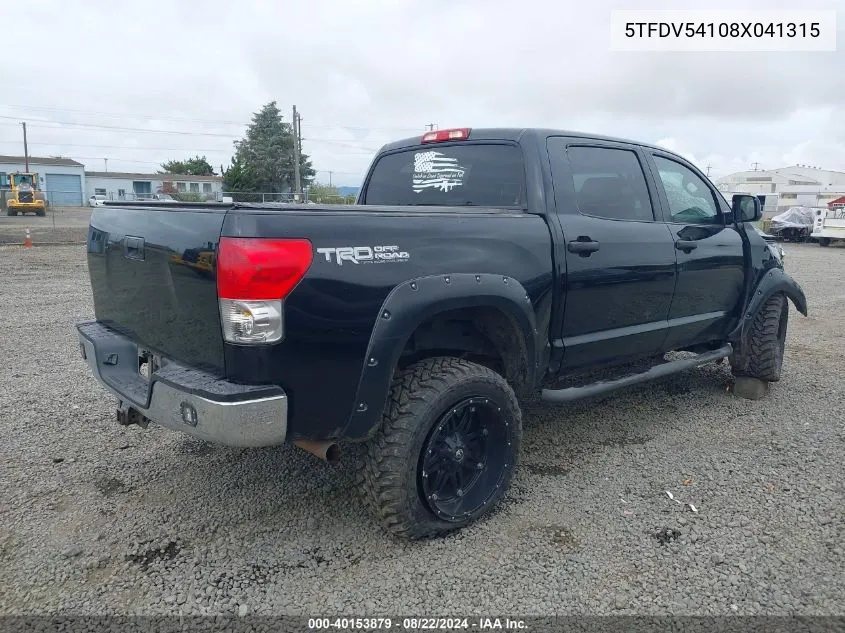 5TFDV54108X041315 2008 Toyota Tundra Sr5 5.7L V8