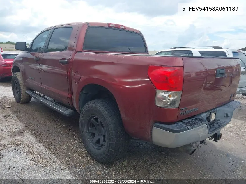 2008 Toyota Tundra Base 5.7L V8 VIN: 5TFEV54158X061189 Lot: 40262292