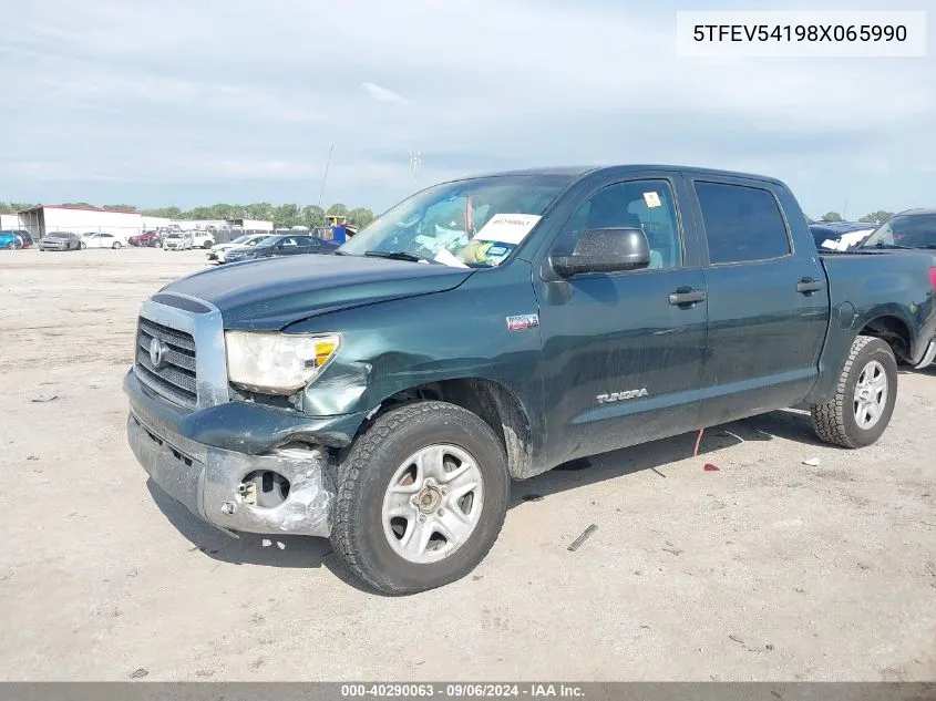 2008 Toyota Tundra Base 5.7L V8 VIN: 5TFEV54198X065990 Lot: 40290063