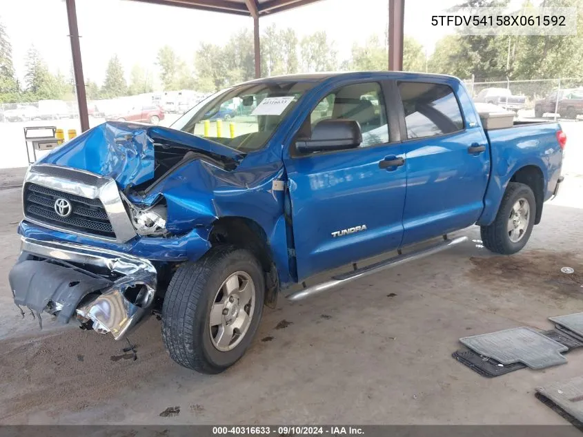 2008 Toyota Tundra Sr5 5.7L V8 VIN: 5TFDV54158X061592 Lot: 40316633