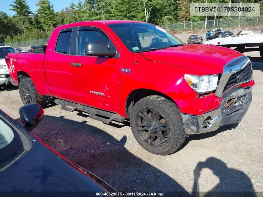 2008 Toyota Tundra Sr5 5.7L V8 VIN: 5TBBV54178S504024 Lot: 40329875