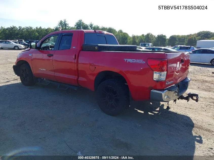 2008 Toyota Tundra Sr5 5.7L V8 VIN: 5TBBV54178S504024 Lot: 40329875