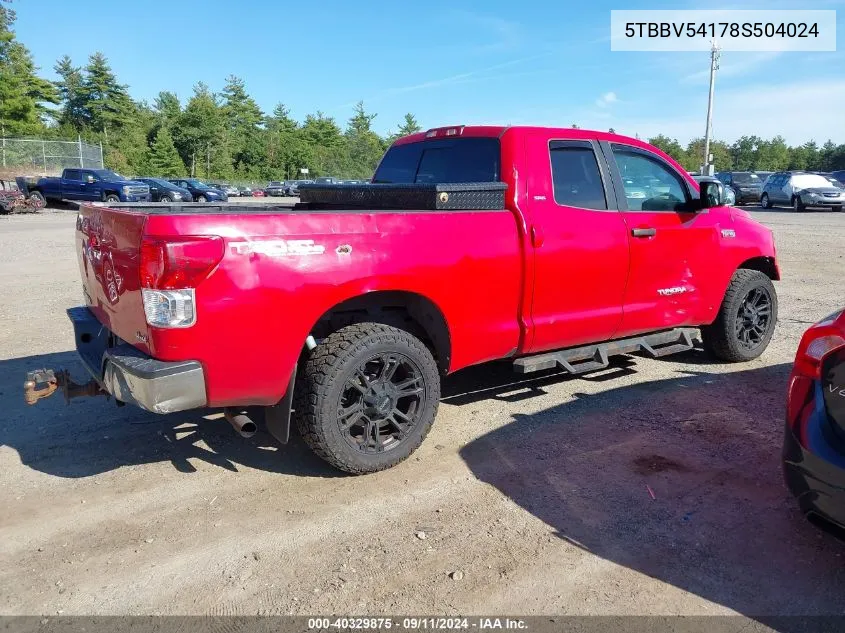 2008 Toyota Tundra Sr5 5.7L V8 VIN: 5TBBV54178S504024 Lot: 40329875