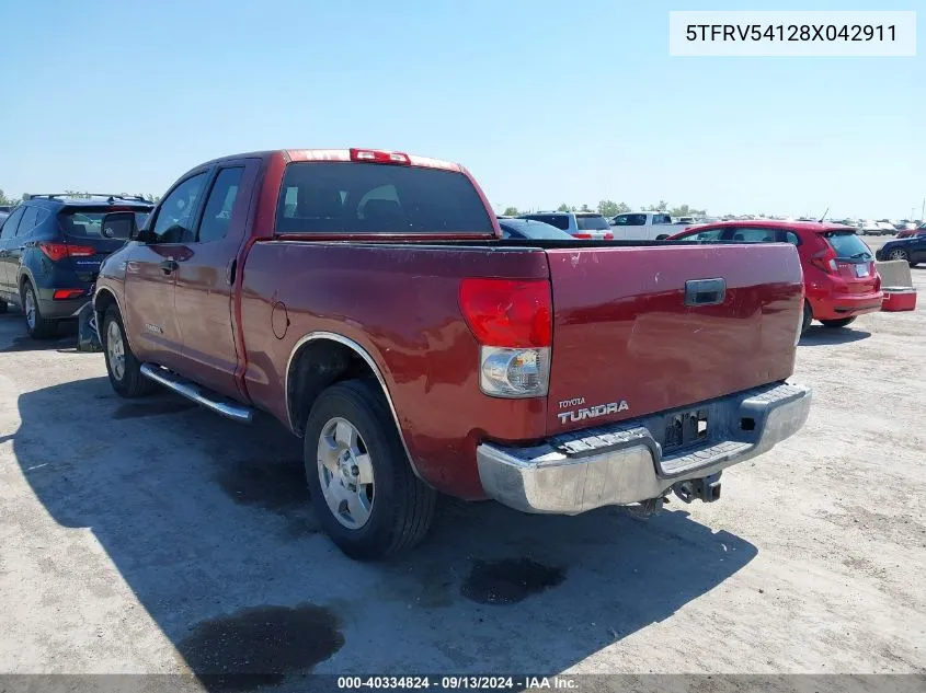 2008 Toyota Tundra Base 5.7L V8 VIN: 5TFRV54128X042911 Lot: 40334824