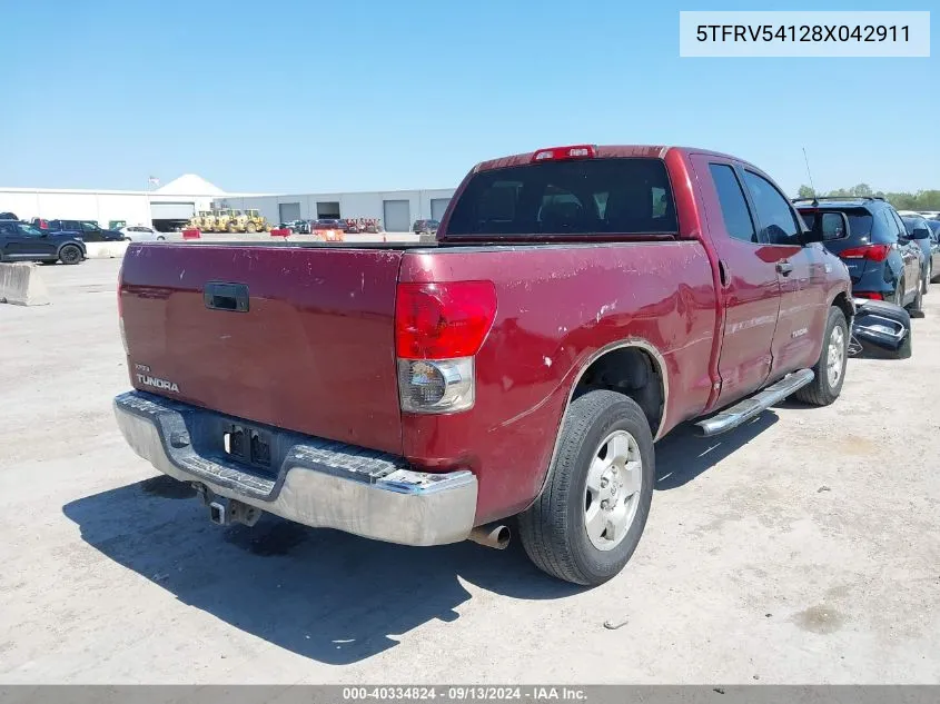 2008 Toyota Tundra Base 5.7L V8 VIN: 5TFRV54128X042911 Lot: 40334824