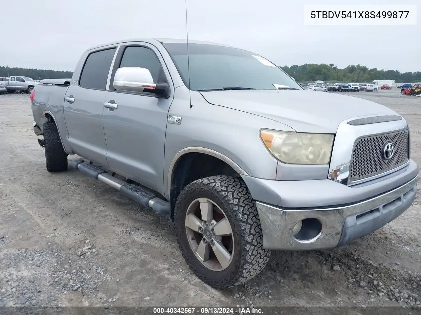 2008 Toyota Tundra Sr5 5.7L V8 VIN: 5TBDV541X8S499877 Lot: 40342567