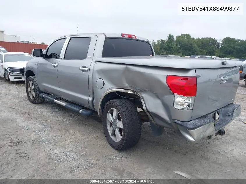 2008 Toyota Tundra Sr5 5.7L V8 VIN: 5TBDV541X8S499877 Lot: 40342567