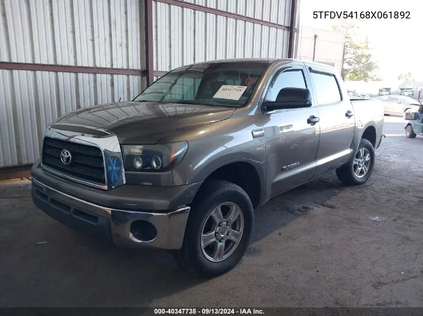 2008 Toyota Tundra Crewmax/Crewmax Sr5 VIN: 5TFDV54168X061892 Lot: 40347735