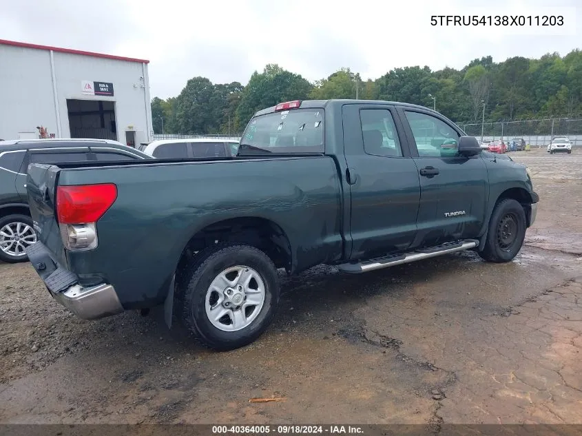 2008 Toyota Tundra Base V6 VIN: 5TFRU54138X011203 Lot: 40364005