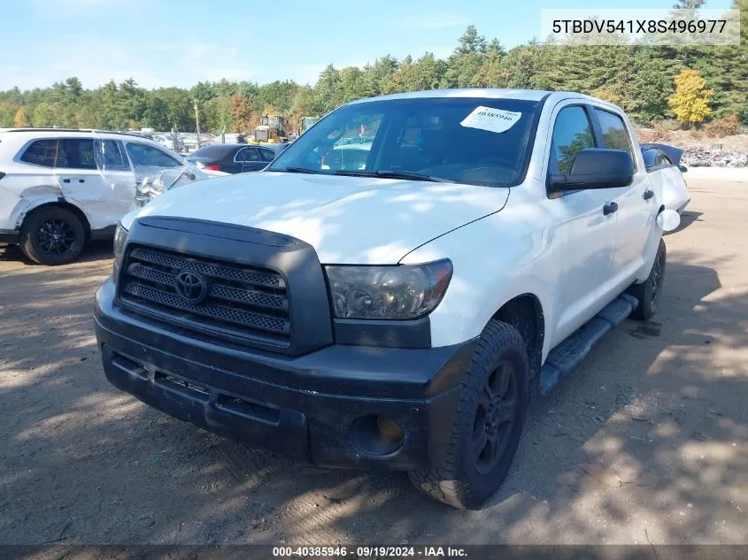 2008 Toyota Tundra Sr5 5.7L V8 VIN: 5TBDV541X8S496977 Lot: 40385946