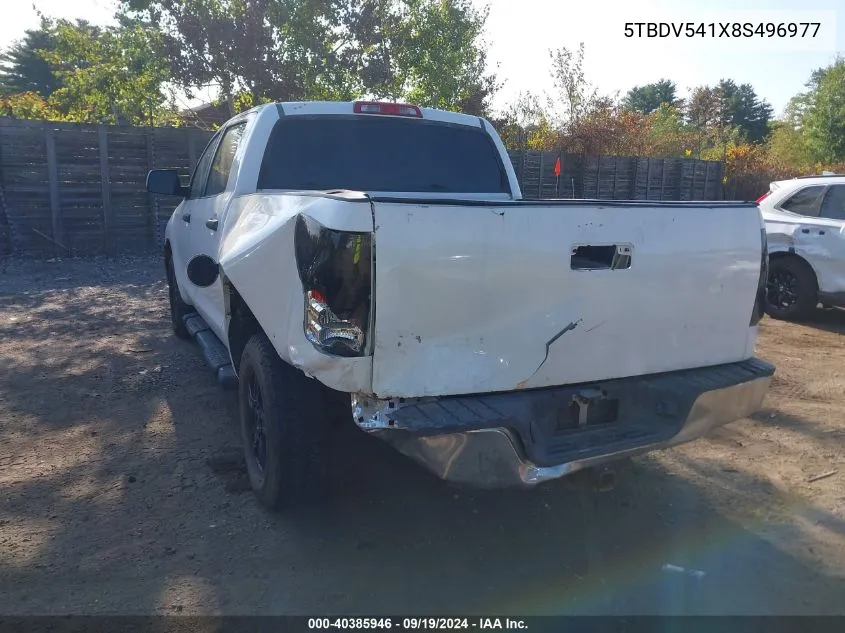 2008 Toyota Tundra Sr5 5.7L V8 VIN: 5TBDV541X8S496977 Lot: 40385946