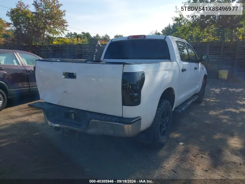 2008 Toyota Tundra Sr5 5.7L V8 VIN: 5TBDV541X8S496977 Lot: 40385946