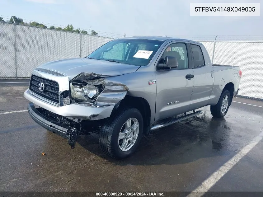 2008 Toyota Tundra Sr5 5.7L V8 VIN: 5TFBV54148X049005 Lot: 40398920