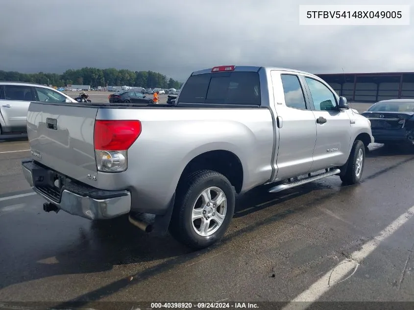 2008 Toyota Tundra Sr5 5.7L V8 VIN: 5TFBV54148X049005 Lot: 40398920