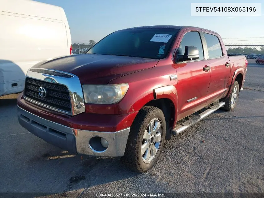 2008 Toyota Tundra Sr5 5.7L V8 VIN: 5TFEV54108X065196 Lot: 40425527