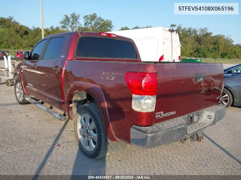 2008 Toyota Tundra Sr5 5.7L V8 VIN: 5TFEV54108X065196 Lot: 40425527