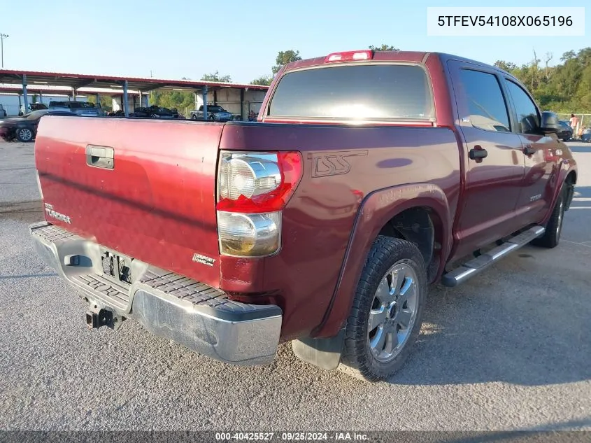 2008 Toyota Tundra Sr5 5.7L V8 VIN: 5TFEV54108X065196 Lot: 40425527