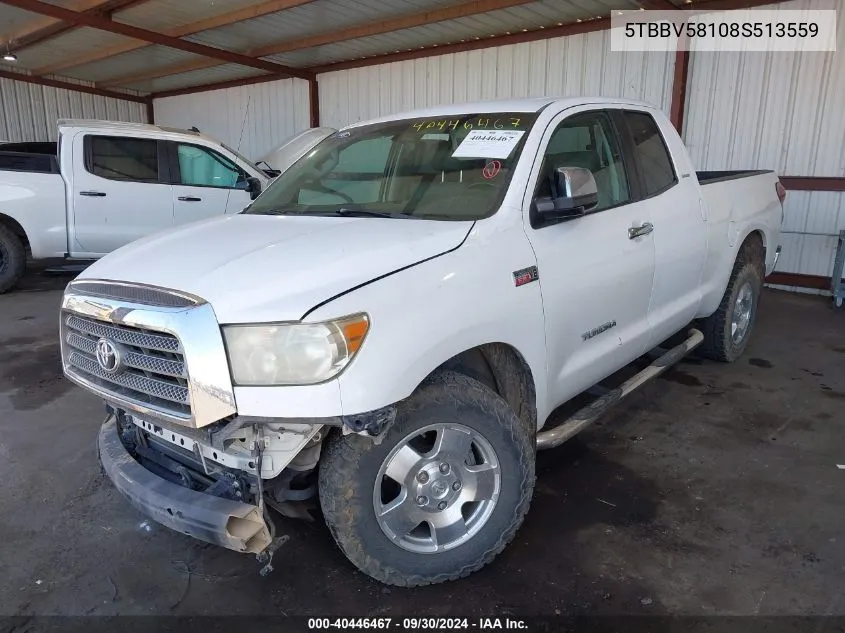 2008 Toyota Tundra Limited 5.7L V8 VIN: 5TBBV58108S513559 Lot: 40446467