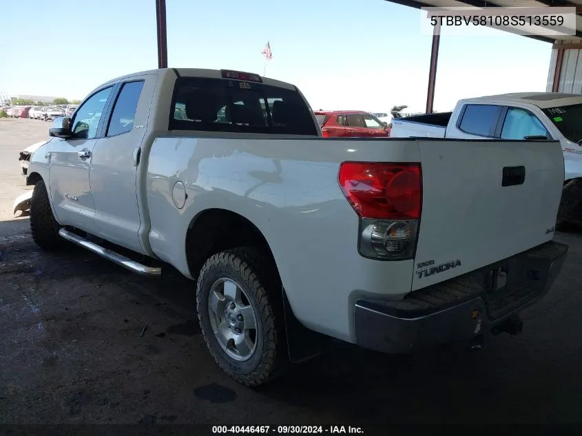 2008 Toyota Tundra Limited 5.7L V8 VIN: 5TBBV58108S513559 Lot: 40446467