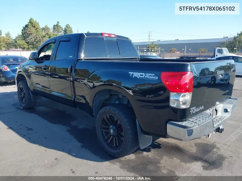 2008 Toyota Tundra Sr5 5.7L V8 VIN: 5TFRV54178X065102 Lot: 40476248