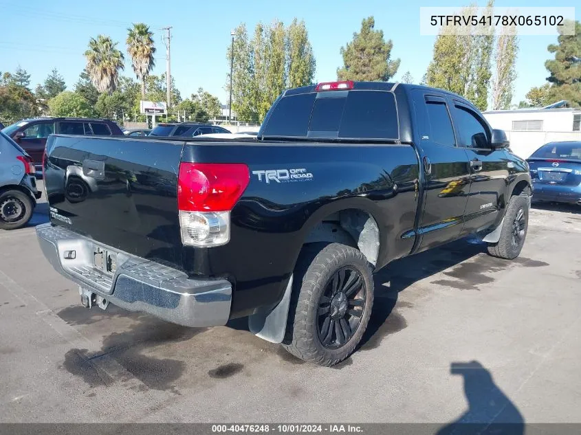 2008 Toyota Tundra Sr5 5.7L V8 VIN: 5TFRV54178X065102 Lot: 40476248