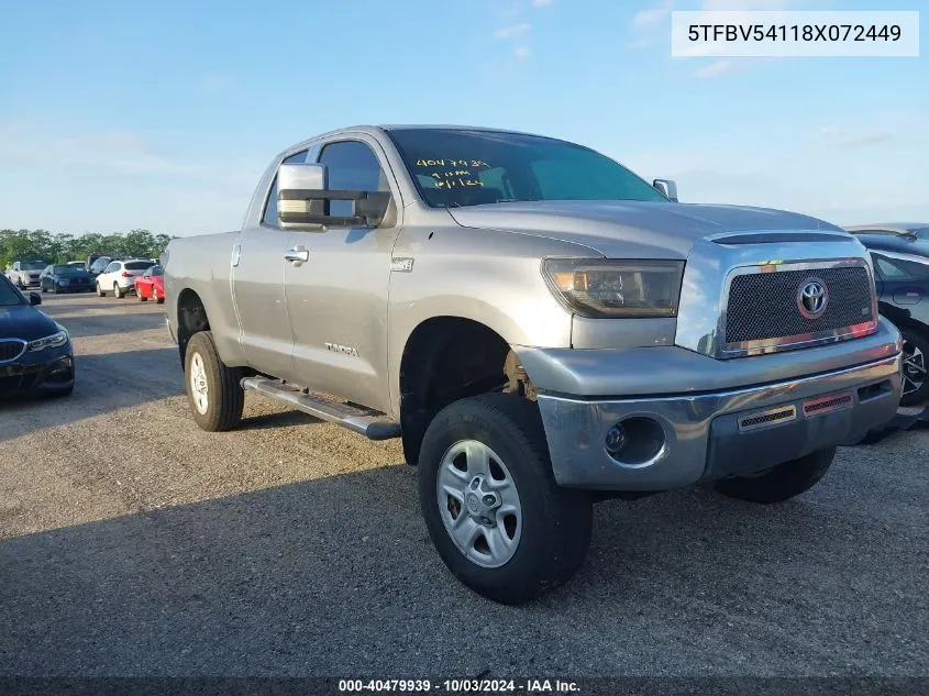 2008 Toyota Tundra Base 5.7L V8 VIN: 5TFBV54118X072449 Lot: 40479939