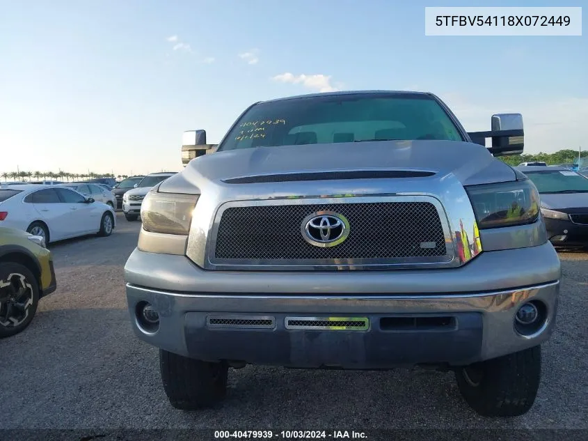 2008 Toyota Tundra Base 5.7L V8 VIN: 5TFBV54118X072449 Lot: 40479939