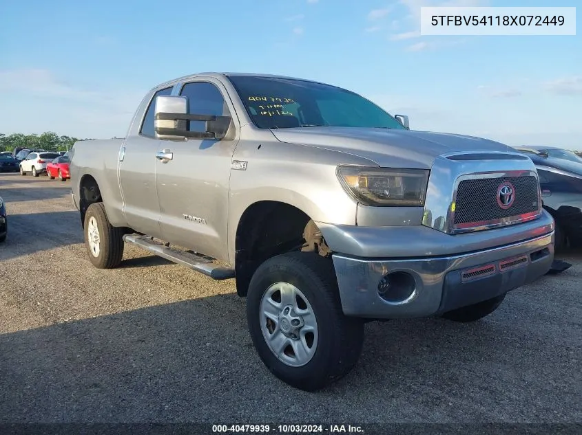 2008 Toyota Tundra Base 5.7L V8 VIN: 5TFBV54118X072449 Lot: 40479939