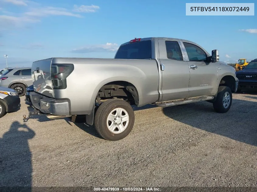 2008 Toyota Tundra Base 5.7L V8 VIN: 5TFBV54118X072449 Lot: 40479939