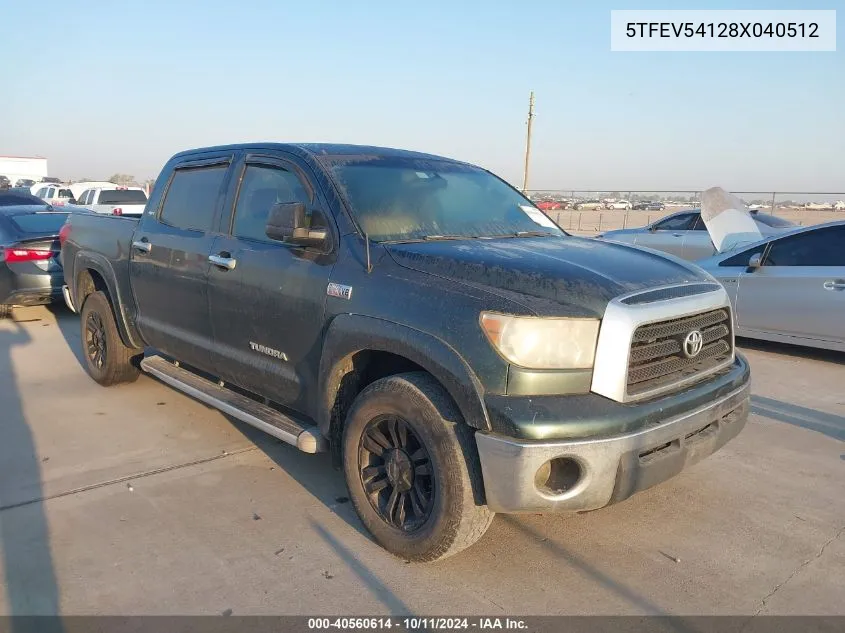 2008 Toyota Tundra Sr5 5.7L V8 VIN: 5TFEV54128X040512 Lot: 40560614