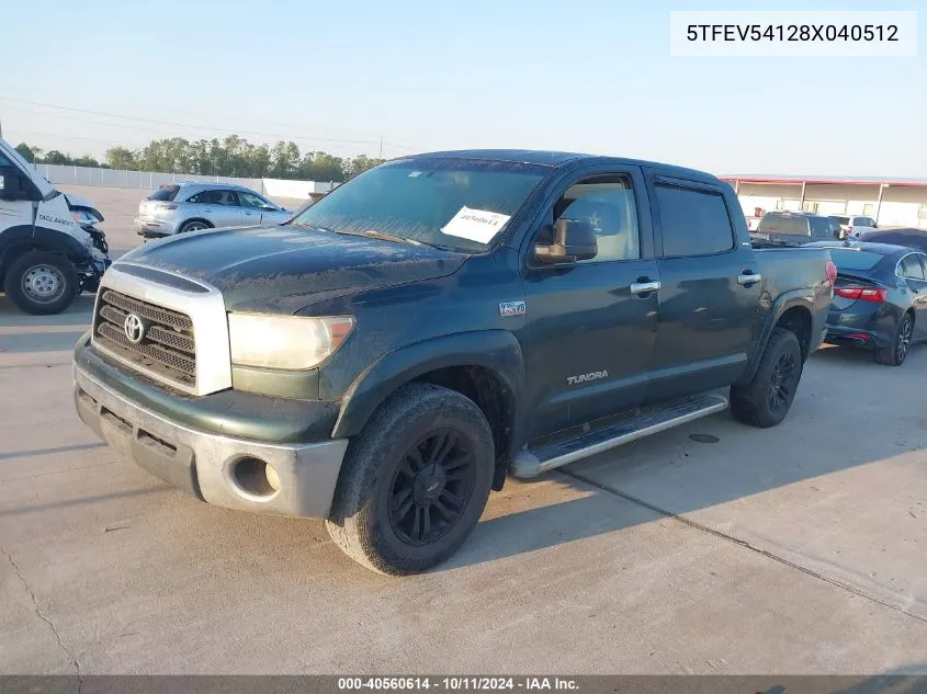 2008 Toyota Tundra Sr5 5.7L V8 VIN: 5TFEV54128X040512 Lot: 40560614