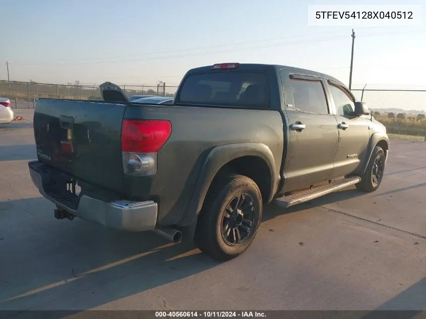 2008 Toyota Tundra Sr5 5.7L V8 VIN: 5TFEV54128X040512 Lot: 40560614